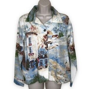 NWOT Graff By Um Company Bon Voyage Pastoral Scene Jacket Rhinestones Size Small